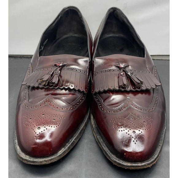 Florsheim Burgundy V Wing Tip Kiltie Tassel Leather Shoes 30495 USA Rare Mens 18